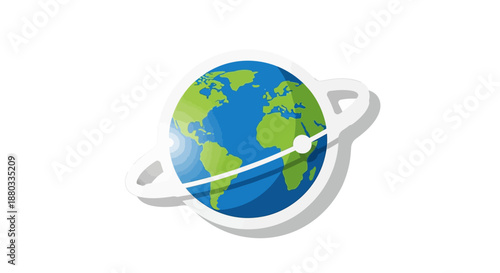 Global Earth Illustration with Orbit Path Representing Planetary Rotation and Environment Awareness