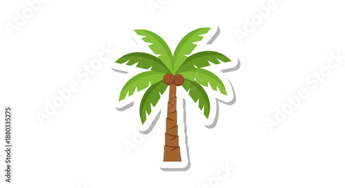 Stylized cartoon palm tree with green fronds and brown trunk isolated on white background