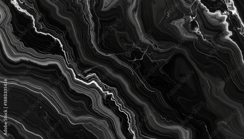 Obraz premium Black and white marble texture with flowing striations and layered organic patterns.