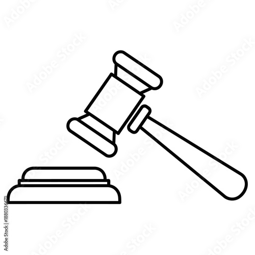 Minimal Black and White Judge Gavel Icon for Law, Justice, and Legal Concept