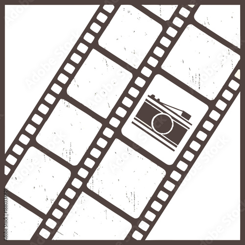 
Grunge vintage film strip frame set. Retro movie reel borders with distressed textures and empty photo tape slots.