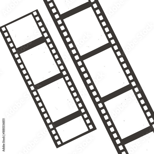 
Grunge vintage film strip frame set. Retro movie reel borders with distressed textures and empty photo tape slots.