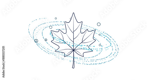 Iconic maple leaf silhouette surrounded by circular paths of digital data bits representing Canadian technology and information systems.