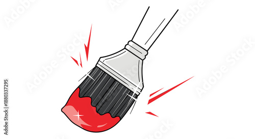 Classic paintbrush dipped in vibrant red paint with creative splashes and sparkles representing art, home renovation, and interior design work.