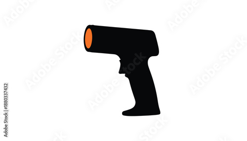 Infrared Thermometer Gun Silhouette with Orange Glow in Simple Flat Design on White Background for Industrial Use