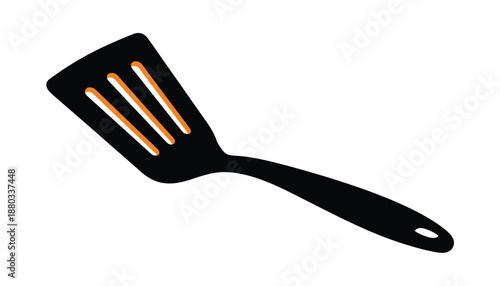 Black Silicone Spatula with Orange Accents in Modern Minimalist Design on White Background for Kitchen Utensils