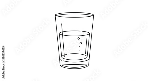 Clear glass of refreshing sparkling water with bubbles rising to surface shown in a minimalist line art style for hydration concepts.