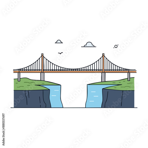 Suspension Bridge Connecting Two Landmasses