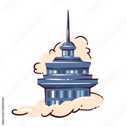 United States Capitol building with dome and spire, Washington landmark architecture, government symbol, American history and politics, travel USA theme, cartoon vector illustration
