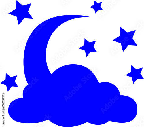 Blue Moon and Stars Icon: Professional Nighttime Weather Vector with Cloud for Sleep Apps, Astronomical Infographics and Evening Forecast Graphics