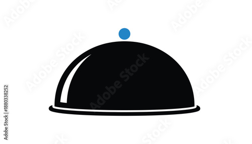 Black serving cloche with blue knob in simple flat design for restaurant