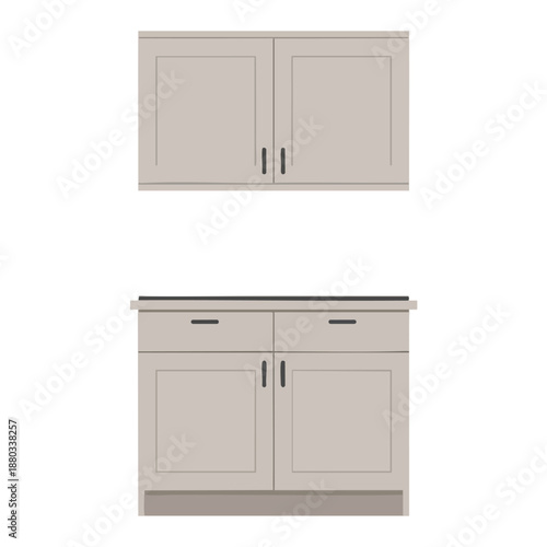 Modern Beige Kitchen Cabinets with Drawers and Doors