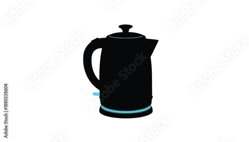 Electric Kettle in Modern Minimalist Design with Blue LED Lighting on White Background for Home Appliance