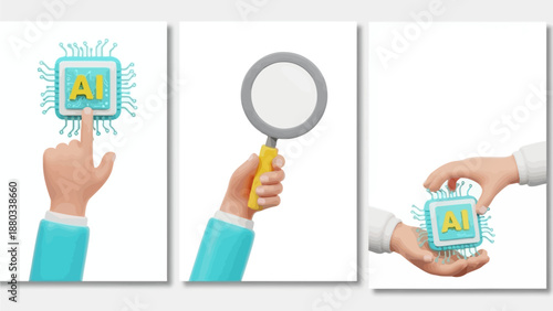 Human interaction with artificial intelligence technology, exploring concepts of AI research, development, and digital innovation in a futuristic context