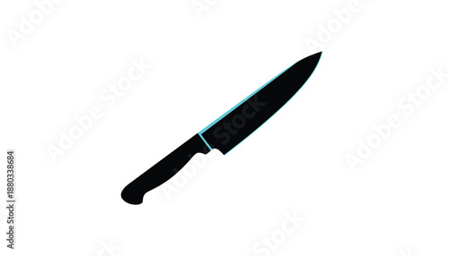Sharp kitchen knife with blue edge in modern minimalist design on white background for culinary use