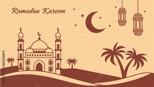 Celebrating ramadan kareem with serene mosque and lanterns