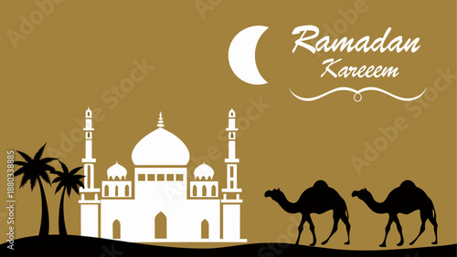 Celebrating ramadan kareem with a serene mosque and camels