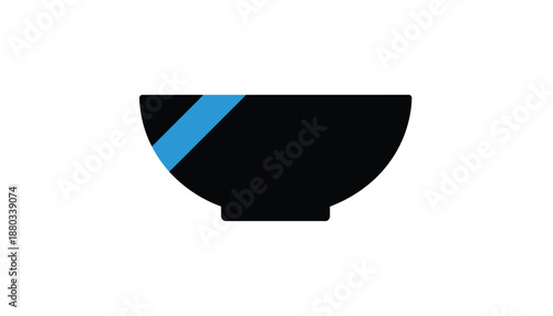 Black bowl with blue accent in modern minimalist design with clean lines and simple shape for kitchenware branding