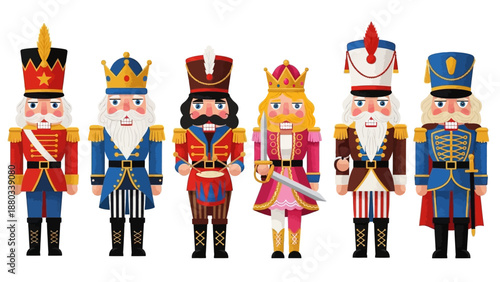 A captivating digital array of diverse nutcracker figures, meticulously crafted with vibrant colors and intricate details, embodying a festive and whimsical collection for seasonal decor 