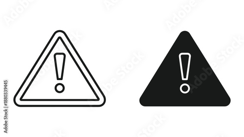 Warning signs with exclamation mark on white and black background