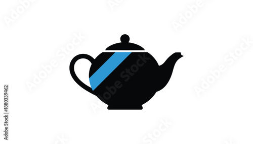 Teapot with blue stripe in modern minimalist style on black and white background for branding