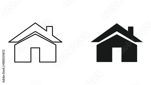 Simple house icon set with outline and filled style