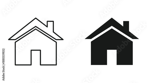 Simple house icon set with outline and filled style