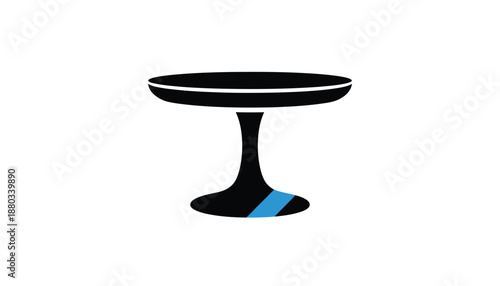 Black cake stand in minimalist design with blue accent in simple flat illustration for bakery advertising