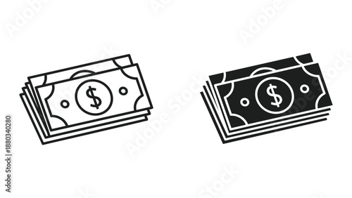 Stack of dollar bills icon in different style