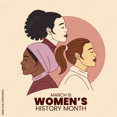 Women's history Month concept. Flat Style. Feminist. March. Flat vector women faces profile. March 8, International Women's Day. Vector illustration group of women in flat style design.