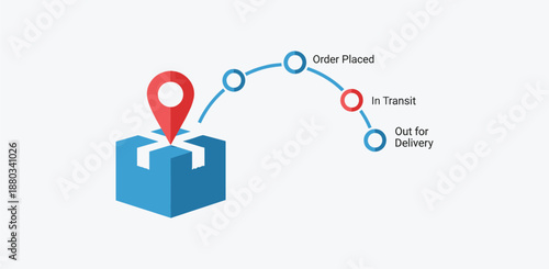 Order tracking delivery process illustration, package shipment status timeline, logistics monitoring concept, ecommerce shipping progress, supply chain visualization