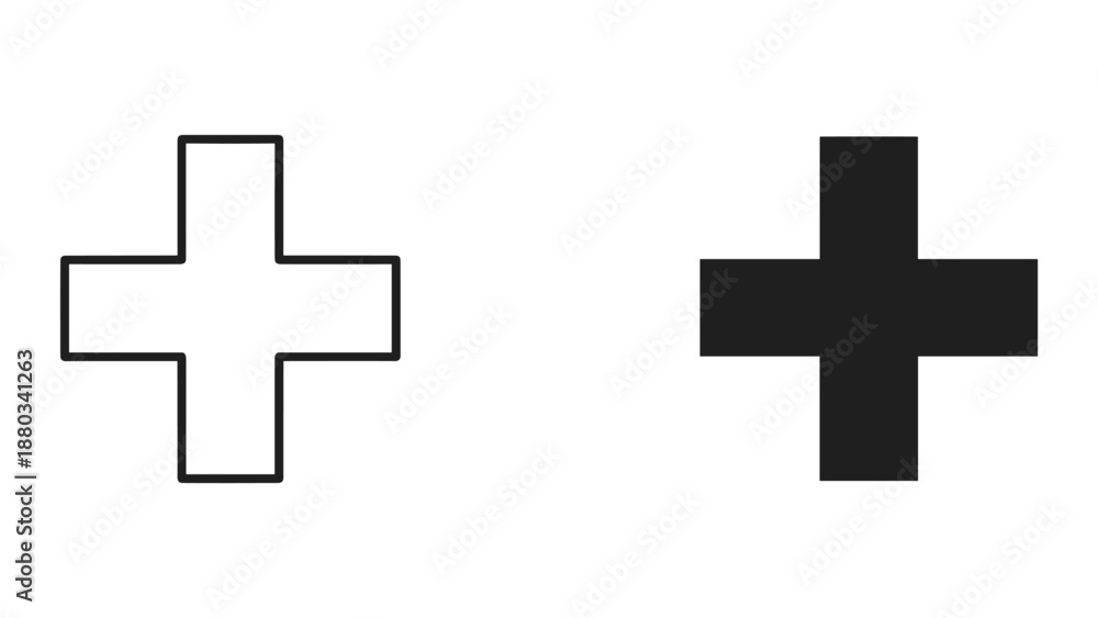 Fototapeta premium Simple black plus sign icons on white background