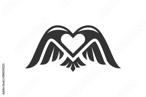 Black Winged Heart Logo Icon Design. Abstract Vintage Tattoo Concept Symbol for Biker Club, Rock Band, Gothic Fashion, and Retro Brand Identity Logo