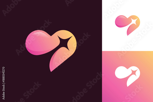 Abstract Heart Sparkle Logo Icon Design. Modern Gradient Love Star Concept Symbol for Beauty, Wellness, Dating App, Lifestyle, and Brand Identity Logo