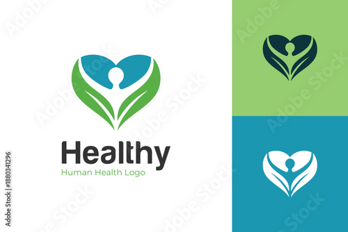 Abstract Human Heart Leaf Logo Icon Design. Modern Healthy Life Nature Concept Symbol for Healthcare, Wellness, Medical, and Brand Identity Logo