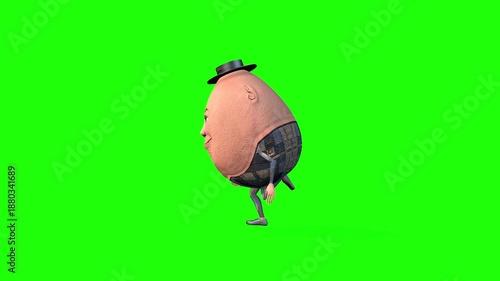Cartoon egg or funny toy with cap green screen or chroma key video clip motion background motion