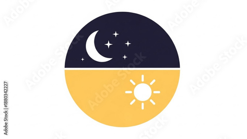 Day and Night Cycle Illustration with Sun and Moon on White Background
