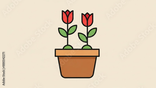 Red Tulips in Brown Pot Illustration