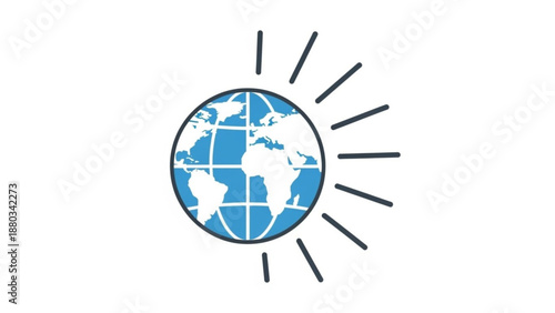 Globe with Sun Rays Isolated on White Background