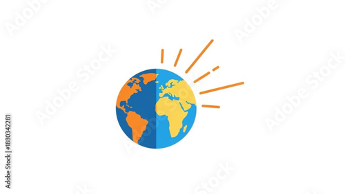 Globe Rising Sun World Map Illustration Isolated on White