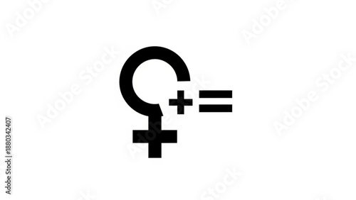 Female Symbol Plus Equal Sign Black Icon Isolated on White Background