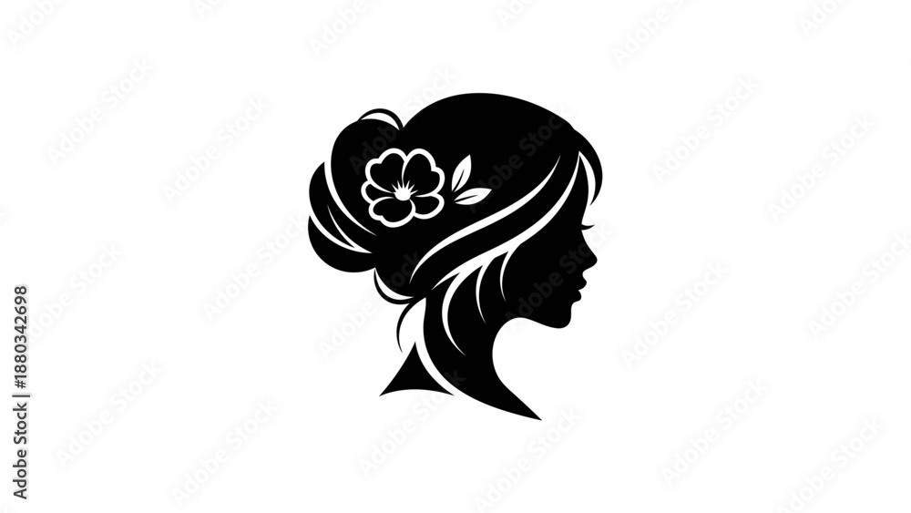 Obraz premium Elegant Silhouette of a Woman with Flower in Hair.