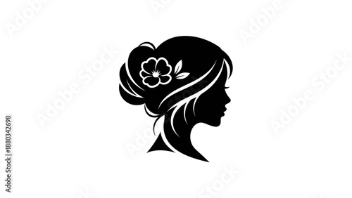 Elegant Silhouette of a Woman with Flower in Hair.