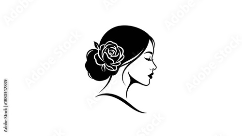 Elegant Woman Profile with Rose Hairstyle.