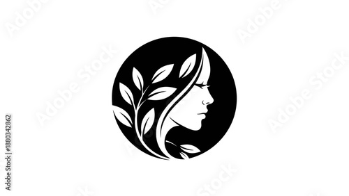 Elegant Woman Profile with Natural Leaf Elements Logo Design.