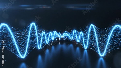 Cinematic digital illustration showcasing a powerful glowing wireless internet wifi signal icon radiating blue light pulses against a futuristic technological background in slow motion