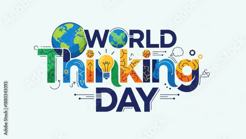 World thinking day colorful typography with globe and lightbulb