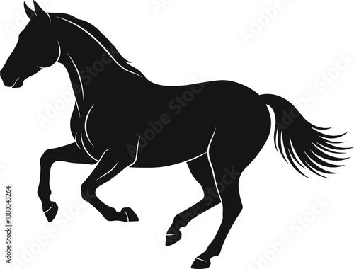Running horse silhouette powerful wild stallion motion animal illustration isolated white background vector strength freedom nature concept