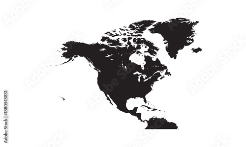 Detailed black silhouette map of North America continent