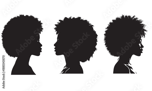 Three diverse female silhouettes with afro hairstyles